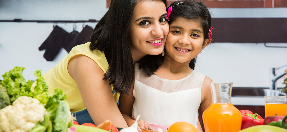 A mother choosing the best nutrition for preschooler daughter